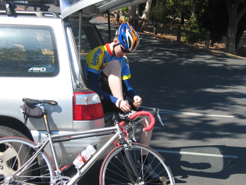 Silver car, silver bike